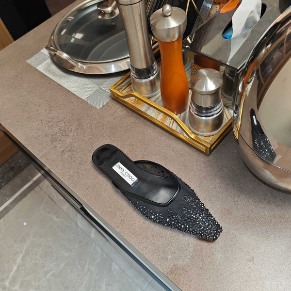 Jimmy 25 Mule Flats Black Mesh Gauze 240055