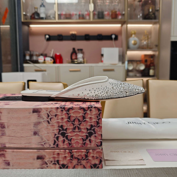 Jimmy 25 Mule Flats White Mesh Gauze 240056