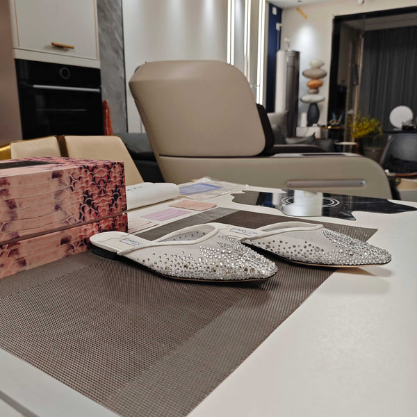 Jimmy 25 Mule Flats White Mesh Gauze 240056