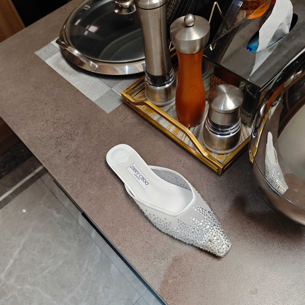 Jimmy 25 Mule Flats White Mesh Gauze 240056