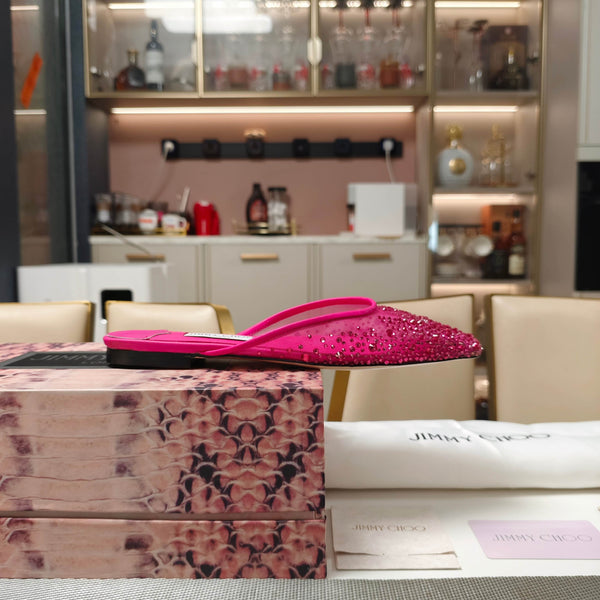 Jimmy 25 Mule Flats Deep Pink Mesh Gauze 240057