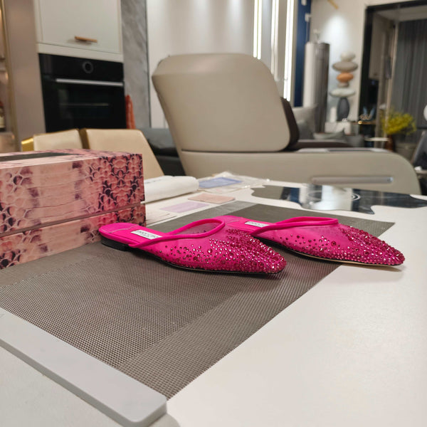 Jimmy 25 Mule Flats Deep Pink Mesh Gauze 240057