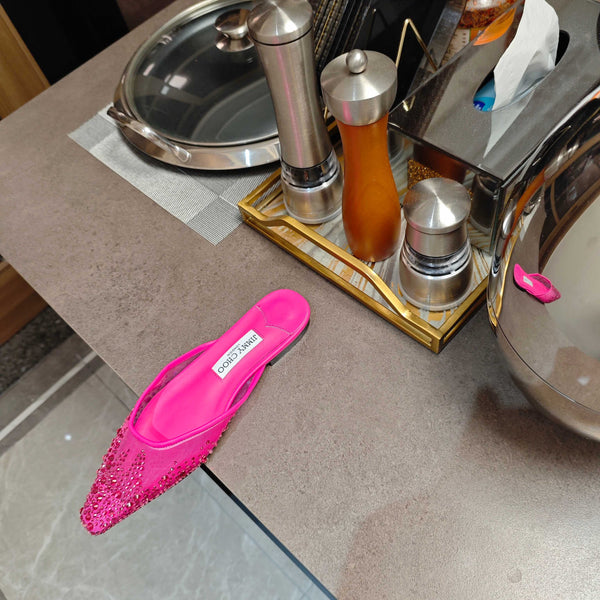 Jimmy 25 Mule Flats Deep Pink Mesh Gauze 240057