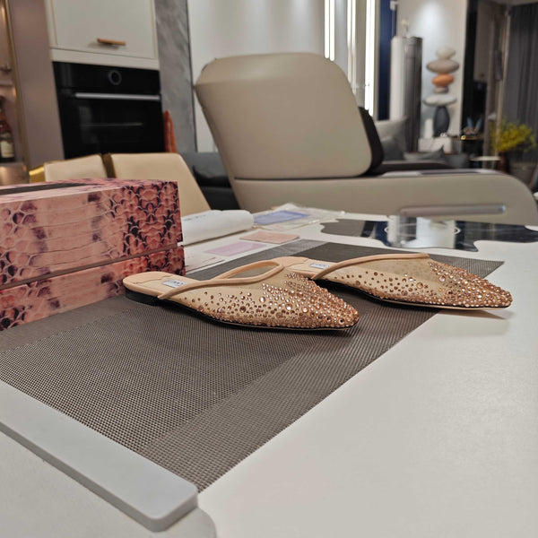 Jimmy 25 Mule Flats Cream Mesh Gauze 240058