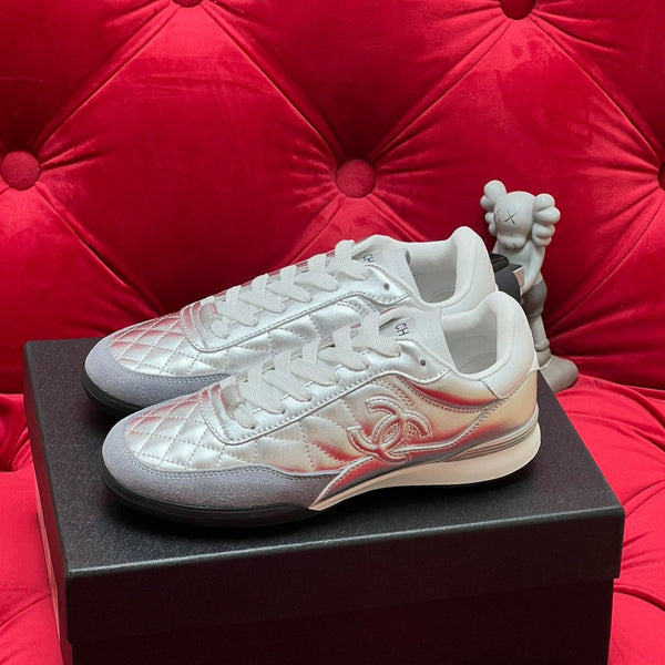 cc low sneaker silver metalic quilted calfskin