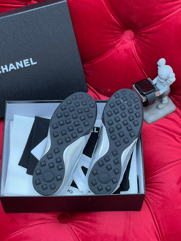 cc low sneaker silver metalic quilted calfskin