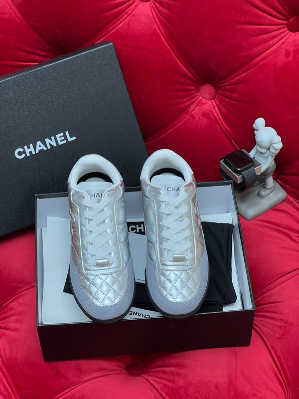 cc low sneaker silver metalic quilted calfskin