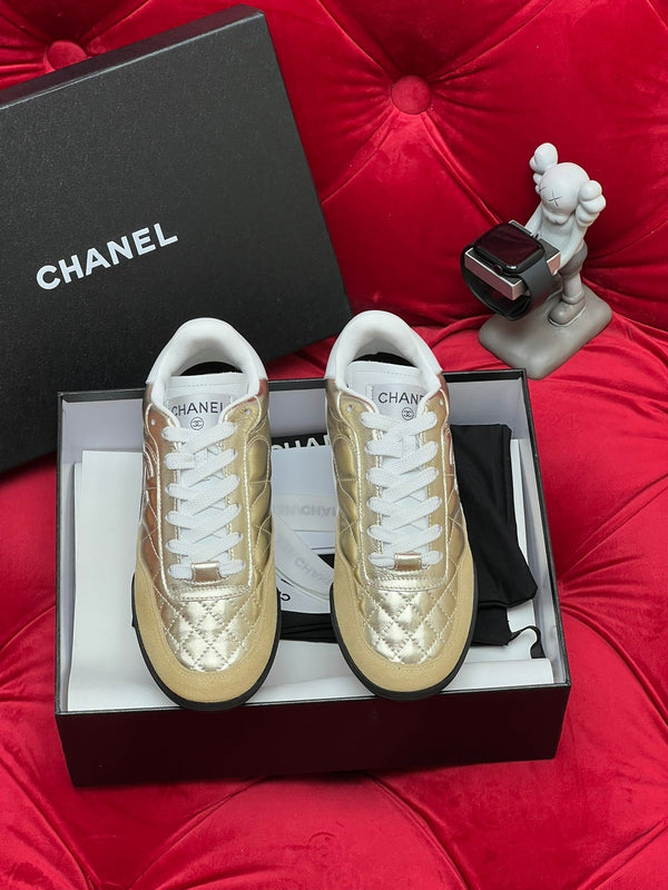 cc low sneaker gold metalic quilted calfskin