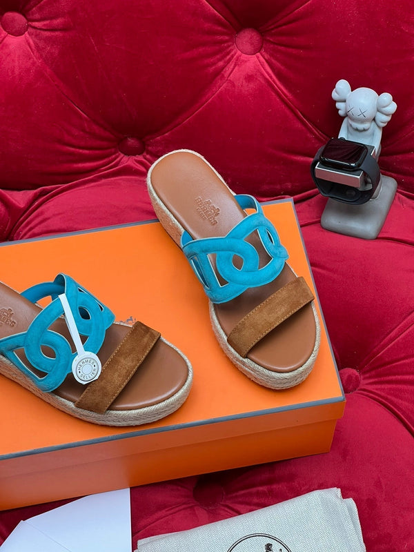 HM Lthea Espadrille Brown Mix Blue Suede And Jute Rope 969490