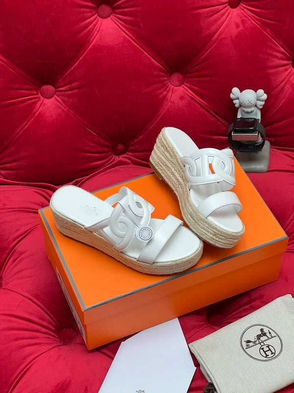 HM Lthea Espadrille White Calfskin And Jute Rope 969494