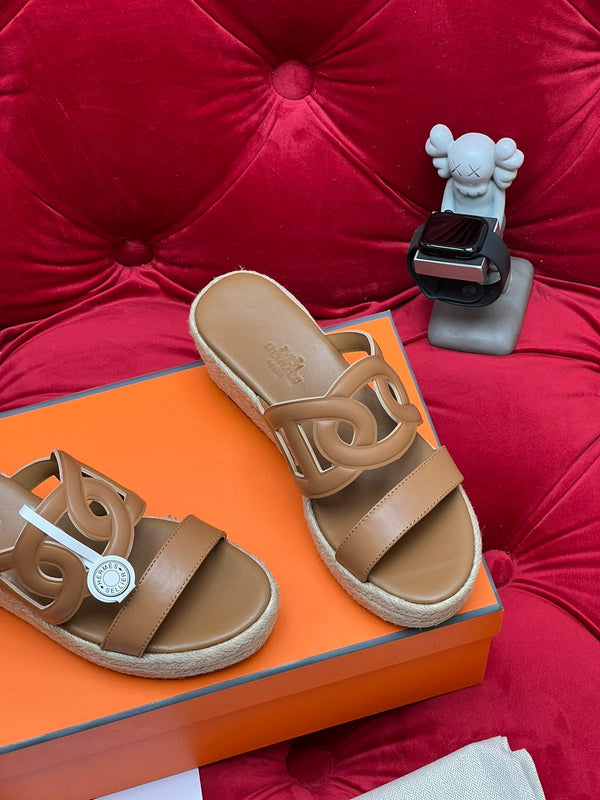 HM Lthea Espadrille Brown Calfskin And Jute Rope 969496