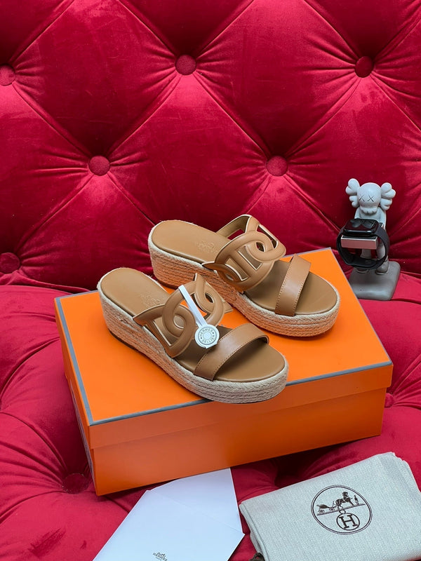 HM Lthea Espadrille Brown Calfskin And Jute Rope 969496