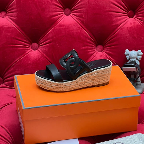 HM Lthea Espadrille Black Calfskin And Jute Rope 969498