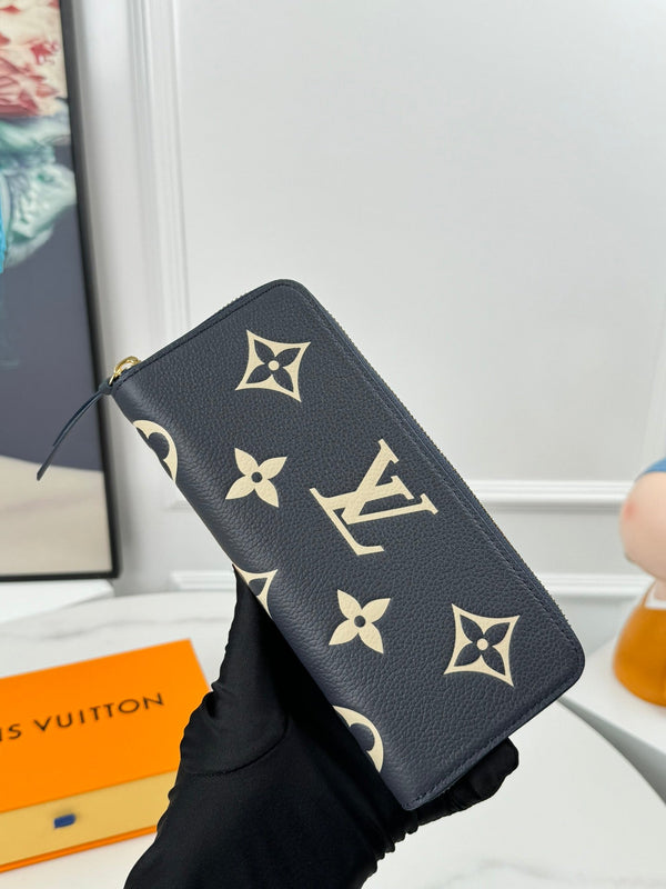 LV Clemence Wallet Black Beige Monogram Empreinte Leather 221542