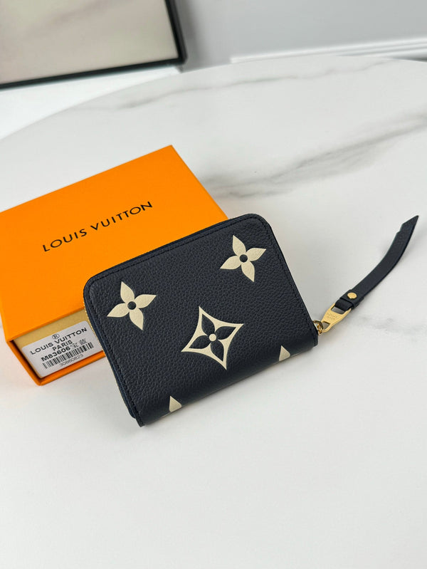 LV Zippy Coin Purse Black Beige Monogram Empreinte Leather 221544