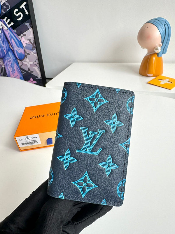 LV M82324 Pocket Wallet Navy Blue Monogram Cowhide Leather 221268