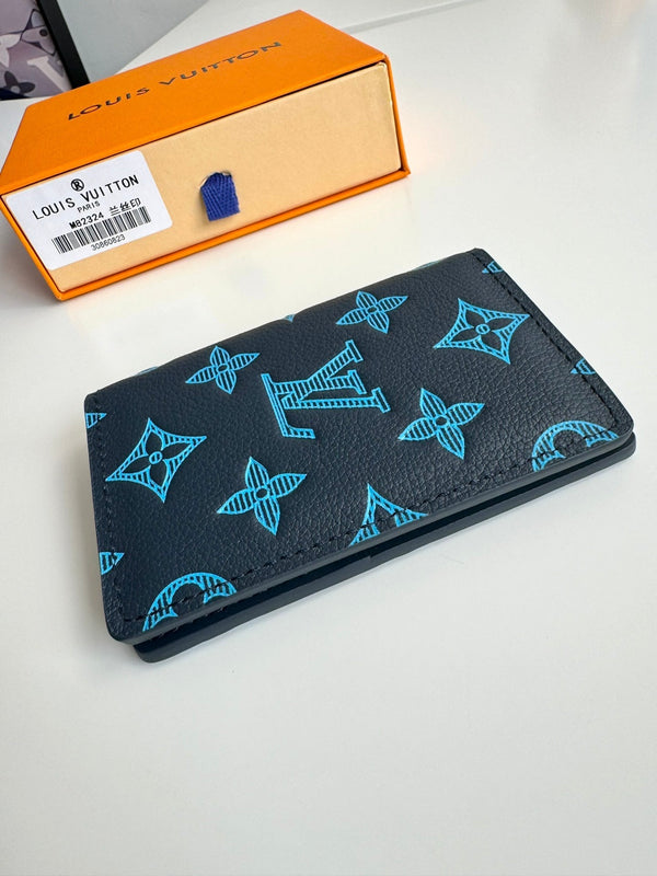 LV M82324 Pocket Wallet Navy Blue Monogram Cowhide Leather 221268