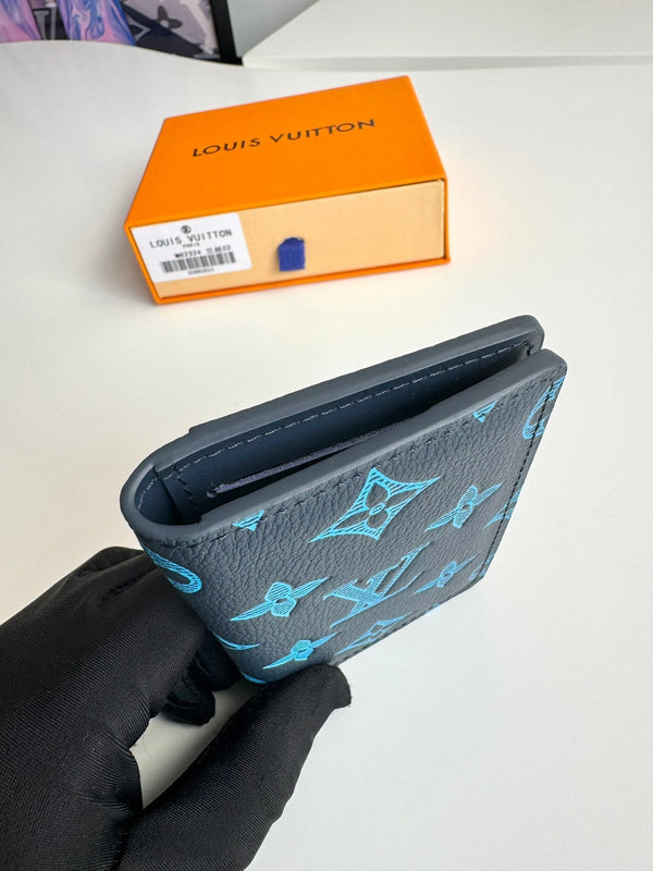 LV M82324 Pocket Wallet Navy Blue Monogram Cowhide Leather 221268