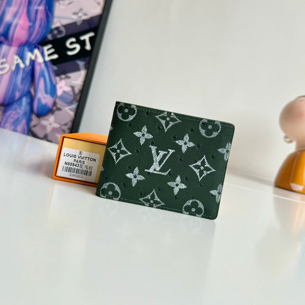 Portafoglio multiplo LV con motivo struzzo verde 221308