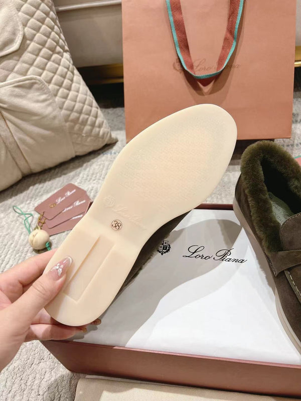 LP Summer Charms Walk Loafers Army Green Suede With Rabbit Fur Lining 206251