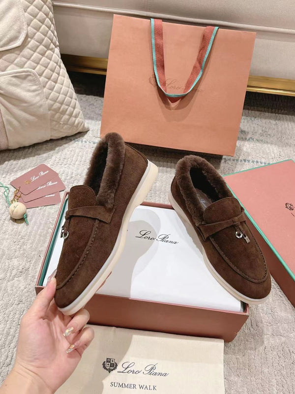 LP Summer Charms Walk Loafers Bottele Brown Suede With Rabbit Fur Lining 206262