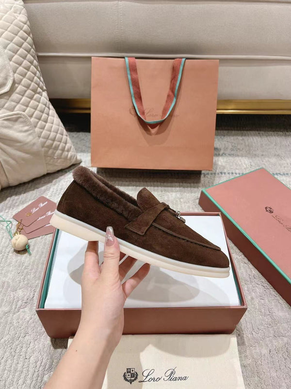 LP Summer Charms Walk Loafers Bottele Brown Suede With Rabbit Fur Lining 206262