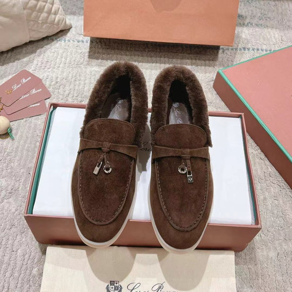 LP Summer Charms Walk Loafers Bottele Brown Suede With Rabbit Fur Lining 206262