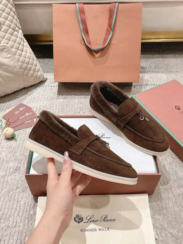LP Summer Charms Walk Loafers Bottele Brown Suede With Rabbit Fur Lining 206262