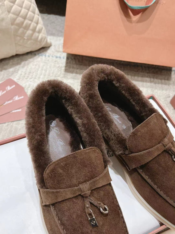 LP Summer Charms Walk Loafers Bottele Brown Suede With Rabbit Fur Lining 206262