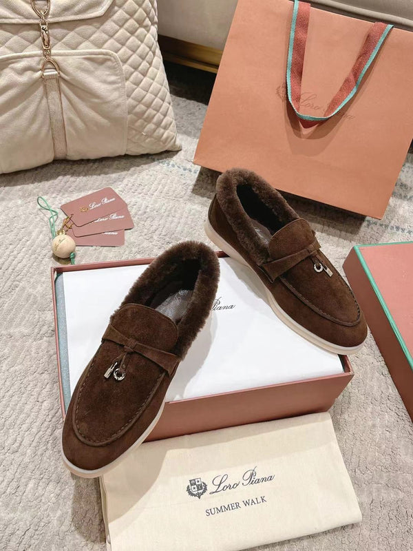 LP Summer Charms Walk Loafers Bottele Brown Suede With Rabbit Fur Lining 206262