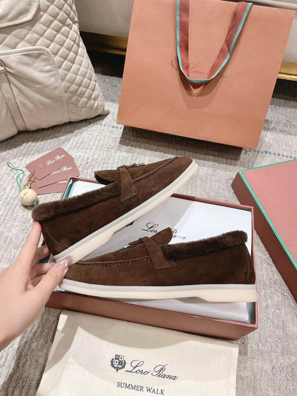 LP Summer Charms Walk Loafers Bottele Brown Suede With Rabbit Fur Lining 206262