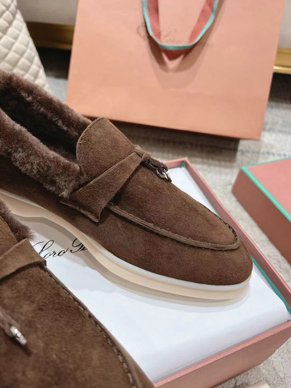 LP Summer Charms Walk Loafers Bottele Brown Suede With Rabbit Fur Lining 206262