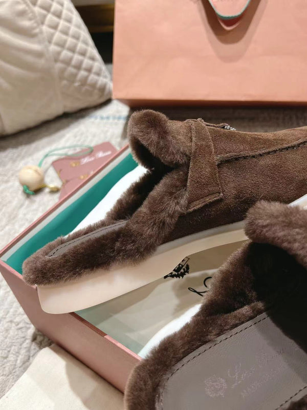 LP Charms Walk Babouche Loafer Bottele Brown Suede With Rabbit Fur Lining 206245