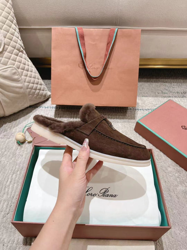 LP Charms Walk Babouche Loafer Bottele Brown Suede With Rabbit Fur Lining 206245