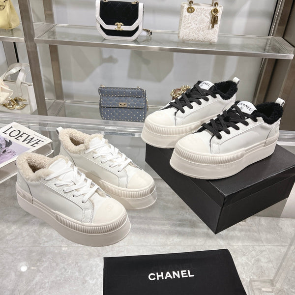 CC Sneaker White Cowhide Black Wool Lining