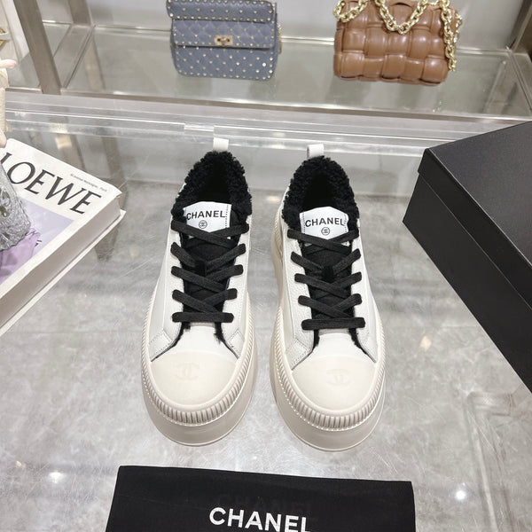 CC Sneaker White Cowhide Black Wool Lining