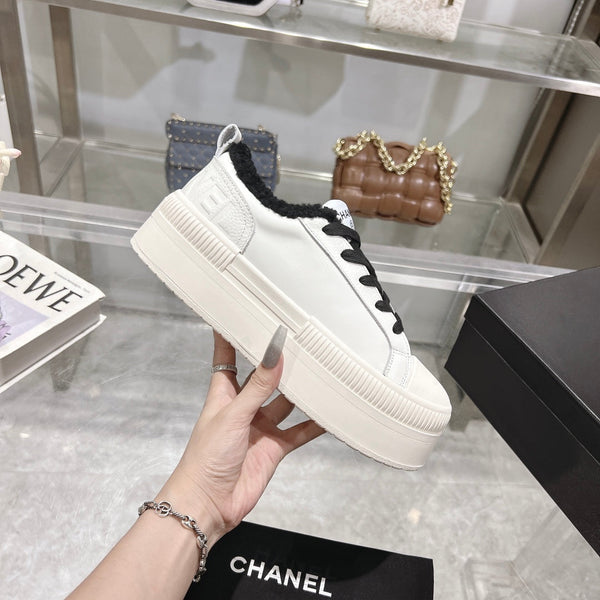 CC Sneaker White Cowhide Black Wool Lining