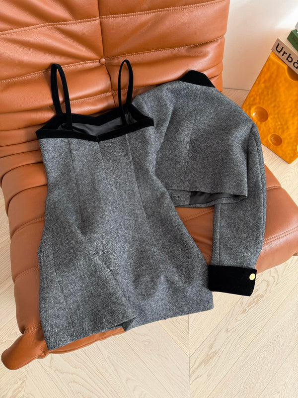 Prada 25 Dress and Jacket Set Gray Wool Polyester