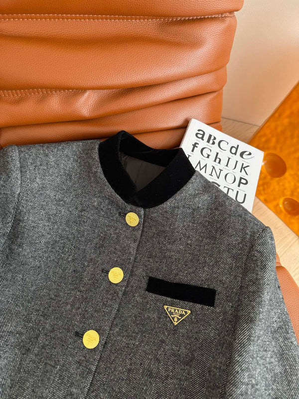 Prada 25 Dress and Jacket Set Gray Wool Polyester