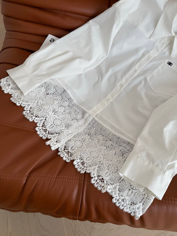 Celine 25 Lace Patchwork Shirt White Cotton