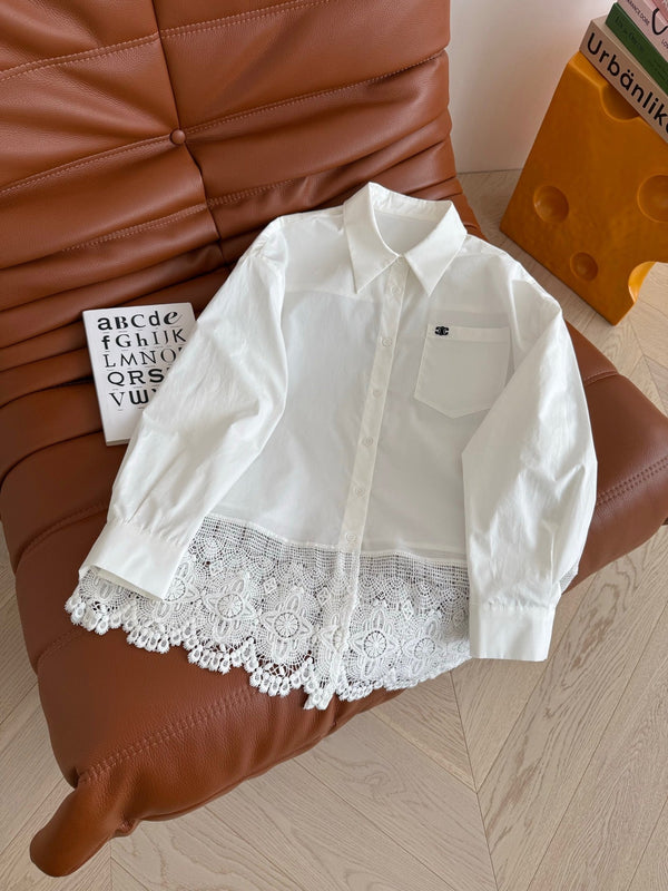 Celine 25 Lace Patchwork Shirt White Cotton