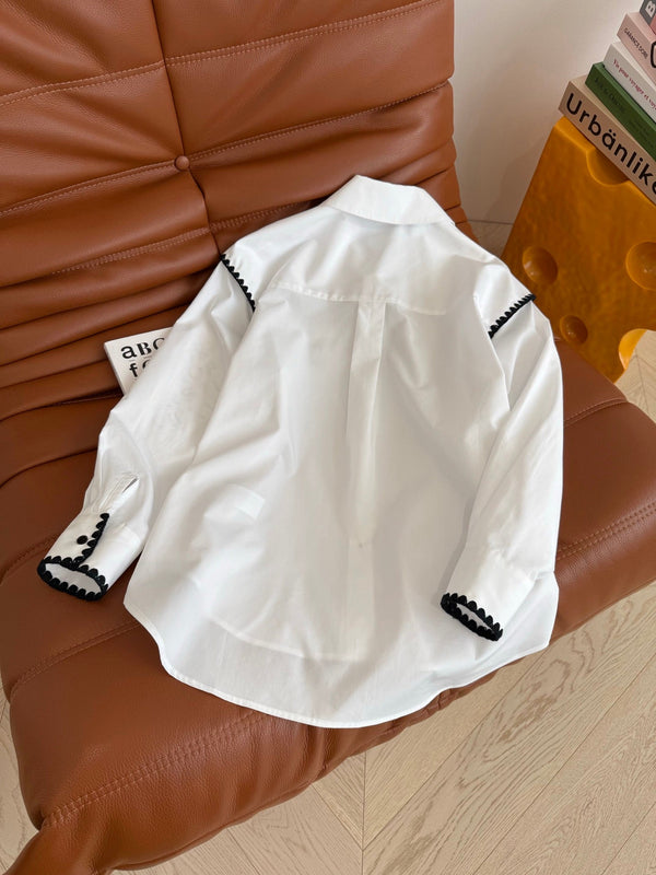 Celine 25 Embroidery Lace Shirt White mix Black Cotton