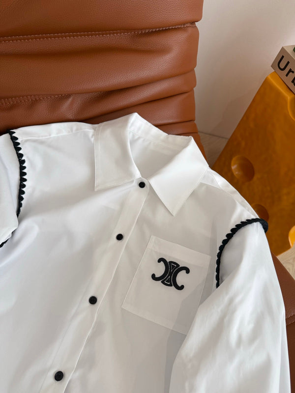 Celine 25 Embroidery Lace Shirt White mix Black Cotton