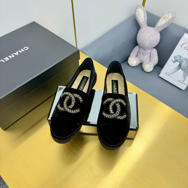 CC 25s Loafers Black Embroidery Velvet Sedge 297817