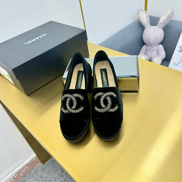CC 25s Loafers Black Embroidery Velvet Sedge 297817