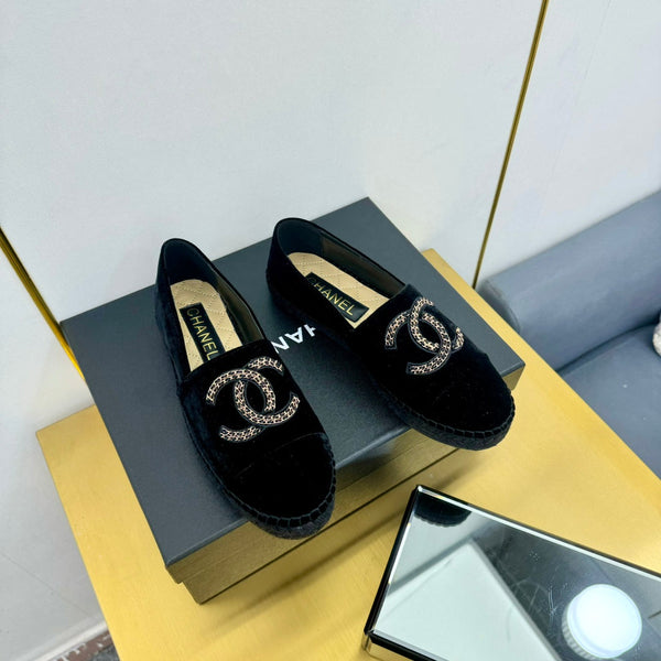 CC 25s Loafers Black Embroidery Velvet Sedge 297817