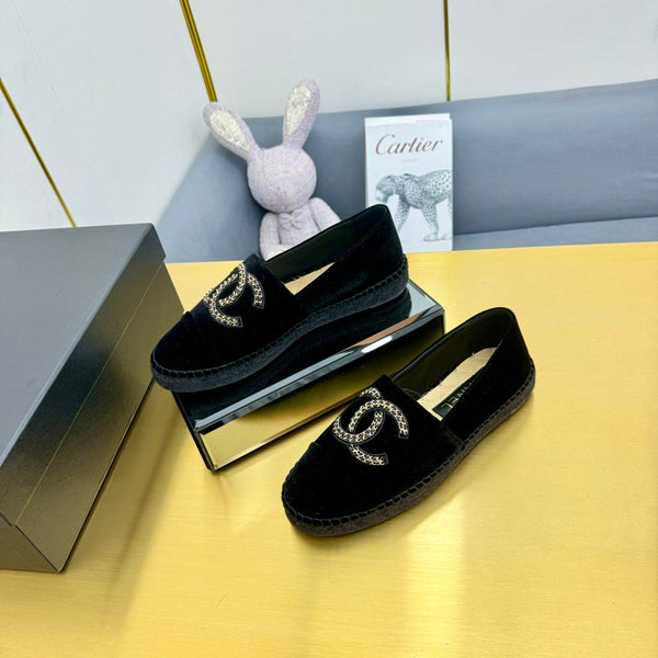 CC 25s Loafers Black Embroidery Velvet Sedge 297817