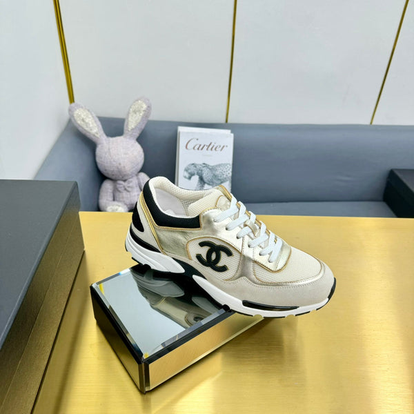 cc womens sneaker in light gold wool tweed gold calfskin and beige suede calfskin 137569