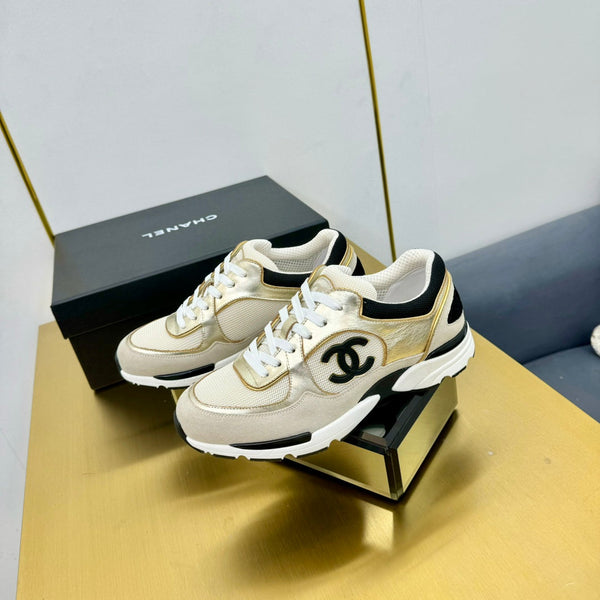 cc womens sneaker in light gold wool tweed gold calfskin and beige suede calfskin 137569