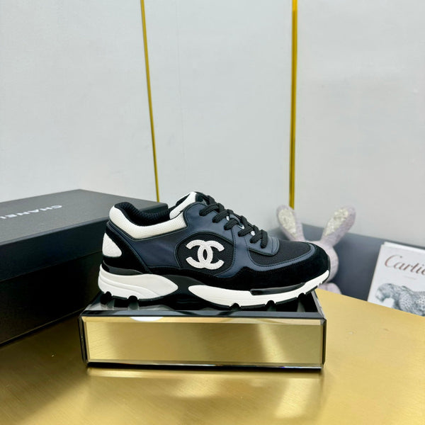 cc womens sneaker in black wool tweed navy blue calfskin and black suede calfskin 137571